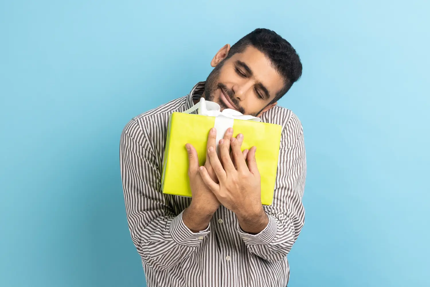 person hugging a present